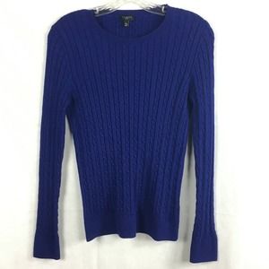 Talbots Petites Sweater Womens Sz XLP Royal Blue Cotton Wool Cable Knit Pullover